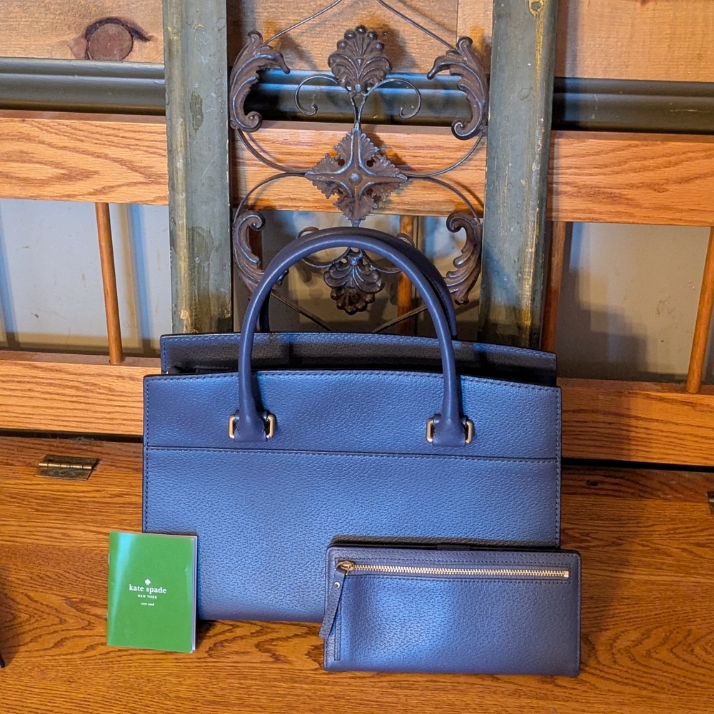 Kate Spade Navy Blue Leather Grove Street Caley Satchel & Matching Wallet - Picture 4 of 13